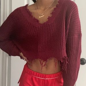 cropped burgundy sweater